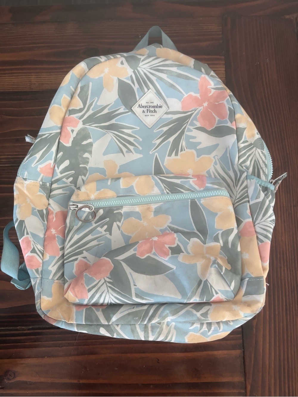 Abercrombie & Fitch Pastel Floral Backpack in Light Blue, Peach & Yellow